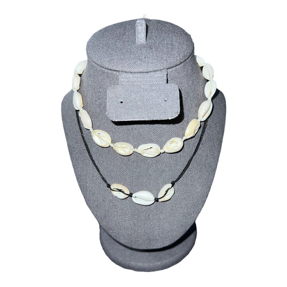 Cowrie Shell Choker Necklace and Black Cord Three Shells Necklace Set